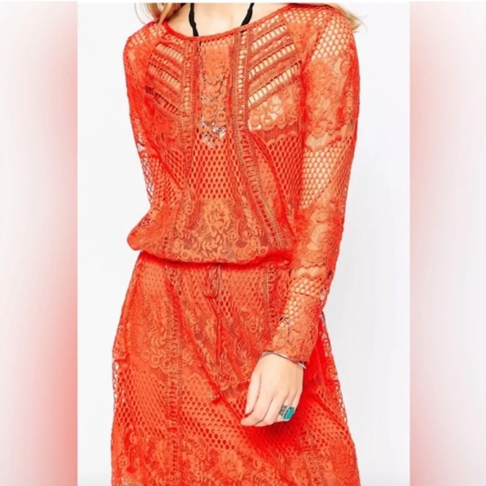 FREE PEOPLE Luna Lace Dress in Pimento - Picture 3 of 12